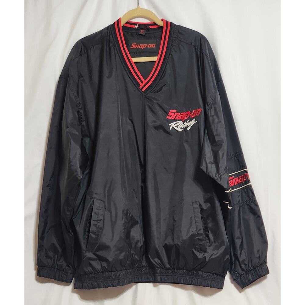 Snap-on Racing Jacket‎ Mens 2XL Black V Neck Pullover Windbreaker Logo Tool EUC